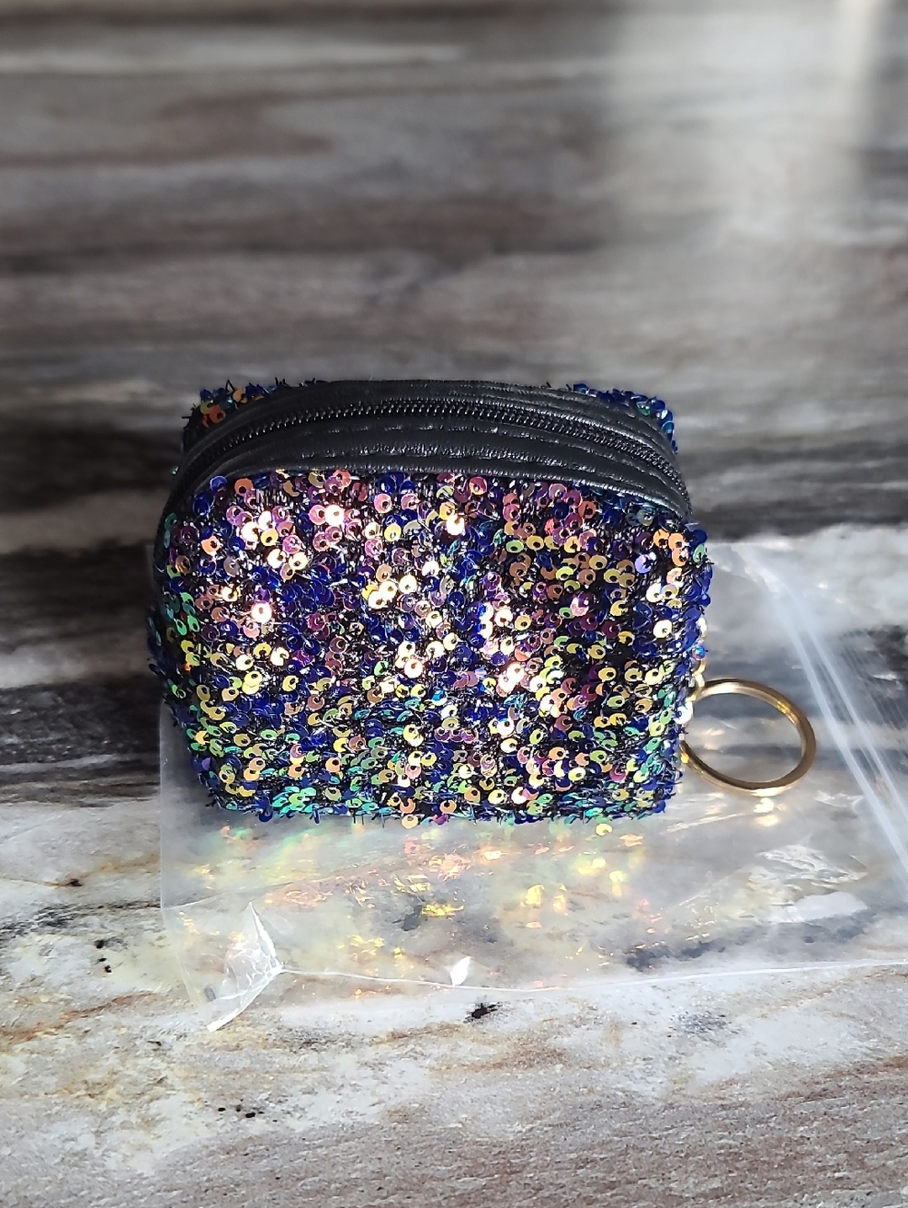 Sequin Mini Coin Pouch Keyring - Iridescent Multi